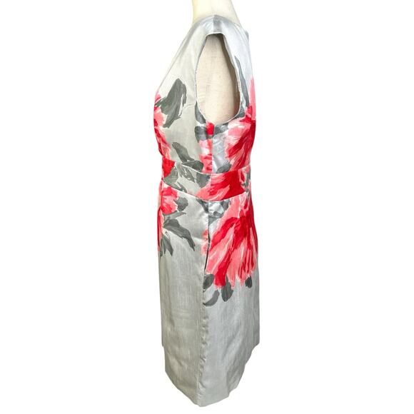 SD Collection Women's Size 14 Silver Pink Red Floral Sleeveless Sheath Dress - Picture 6 of 12
